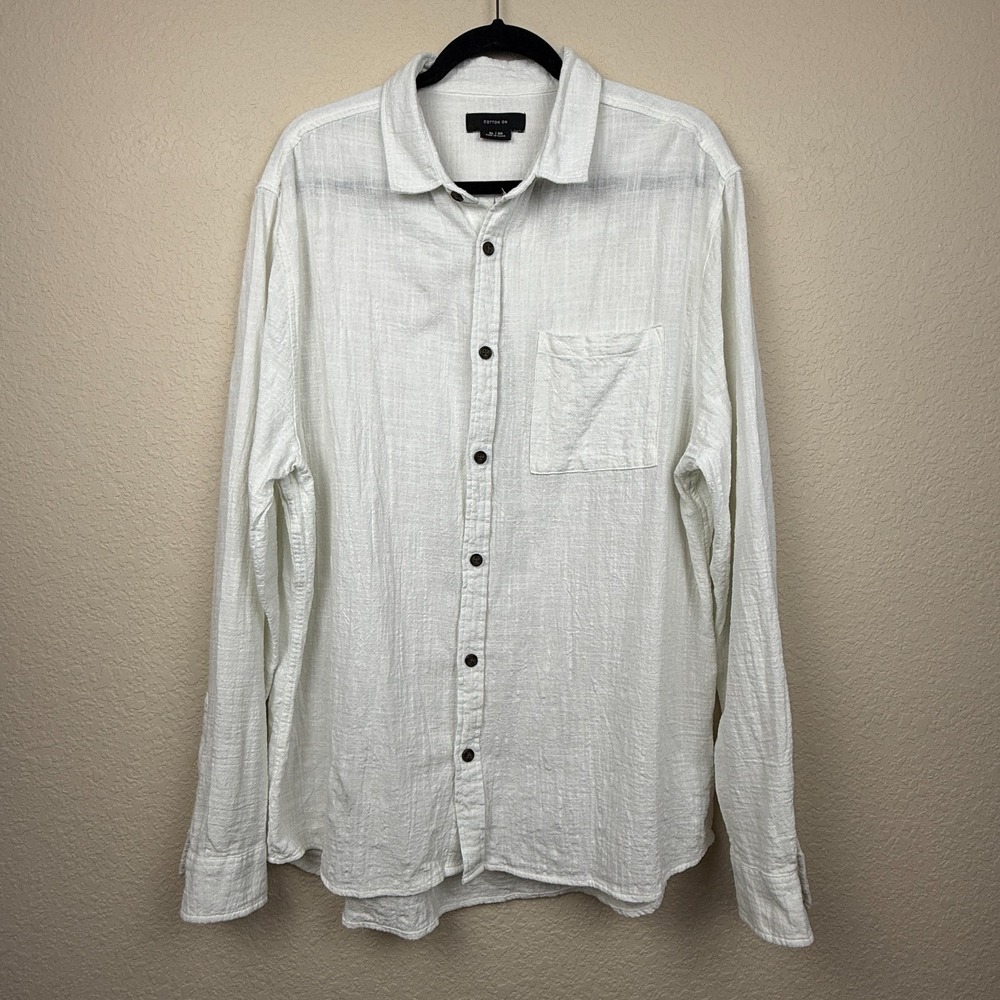 Mens Cotton On White Long Sleeve Button Up Collared Shirt Beach Preppy Casual XL